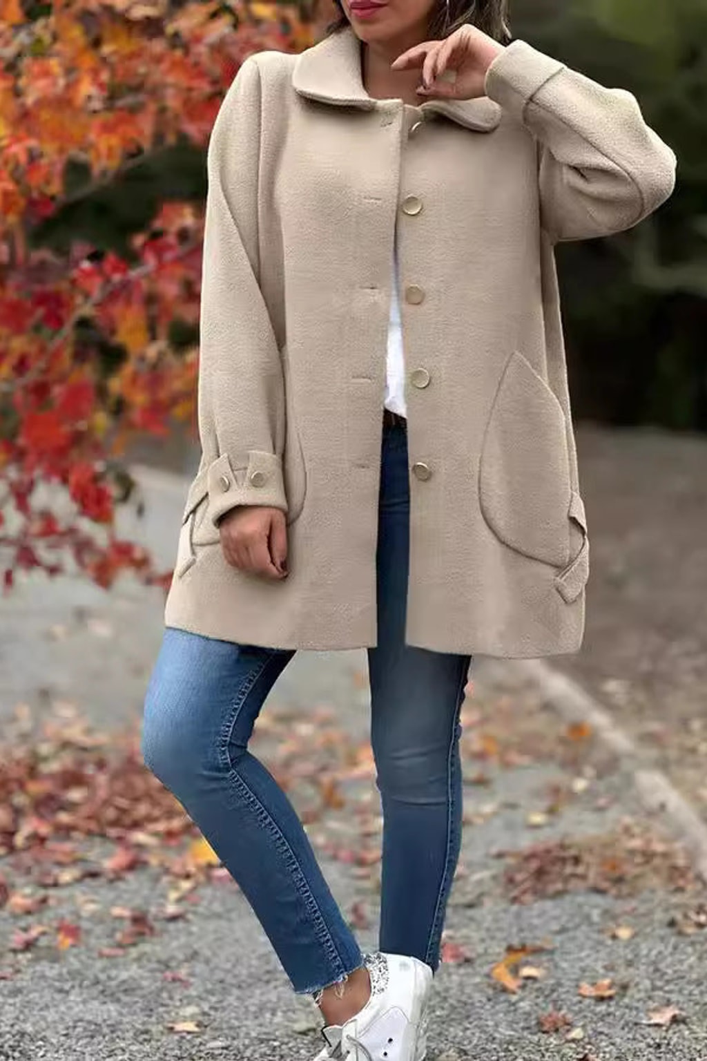 Oversized Buttoned Coat With Patch Pockets - view 2