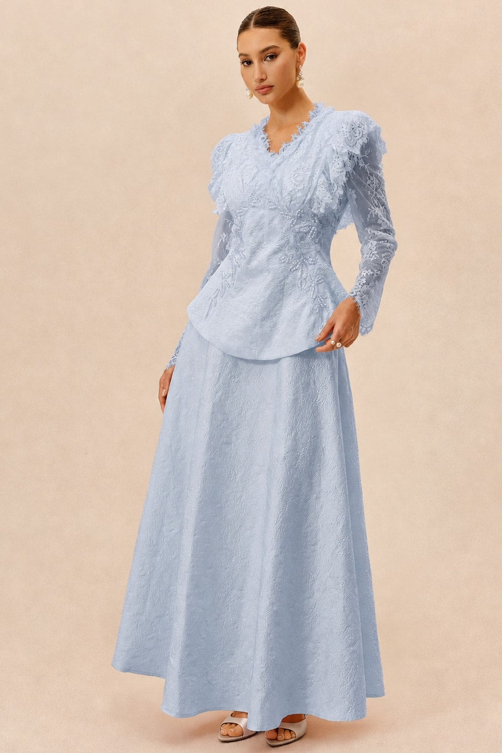 Terylene Beaded Embroidery Jacket And Skirt Set - 2