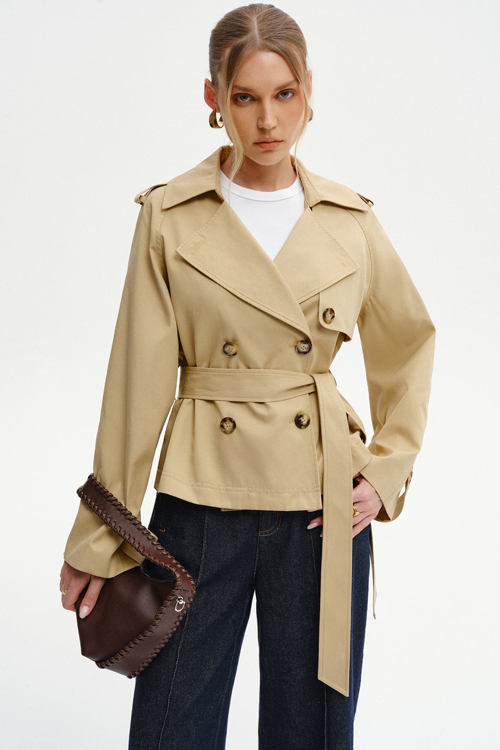 Cotton Blend Double-Breasted Trench Coat - 2