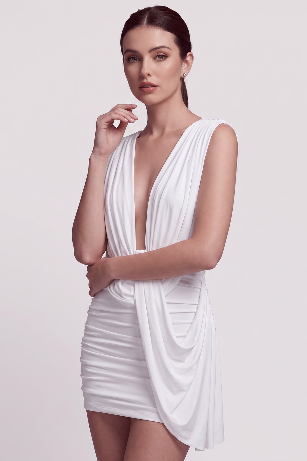 Jersey Cowl Neck Ruched Mini Dress - 2