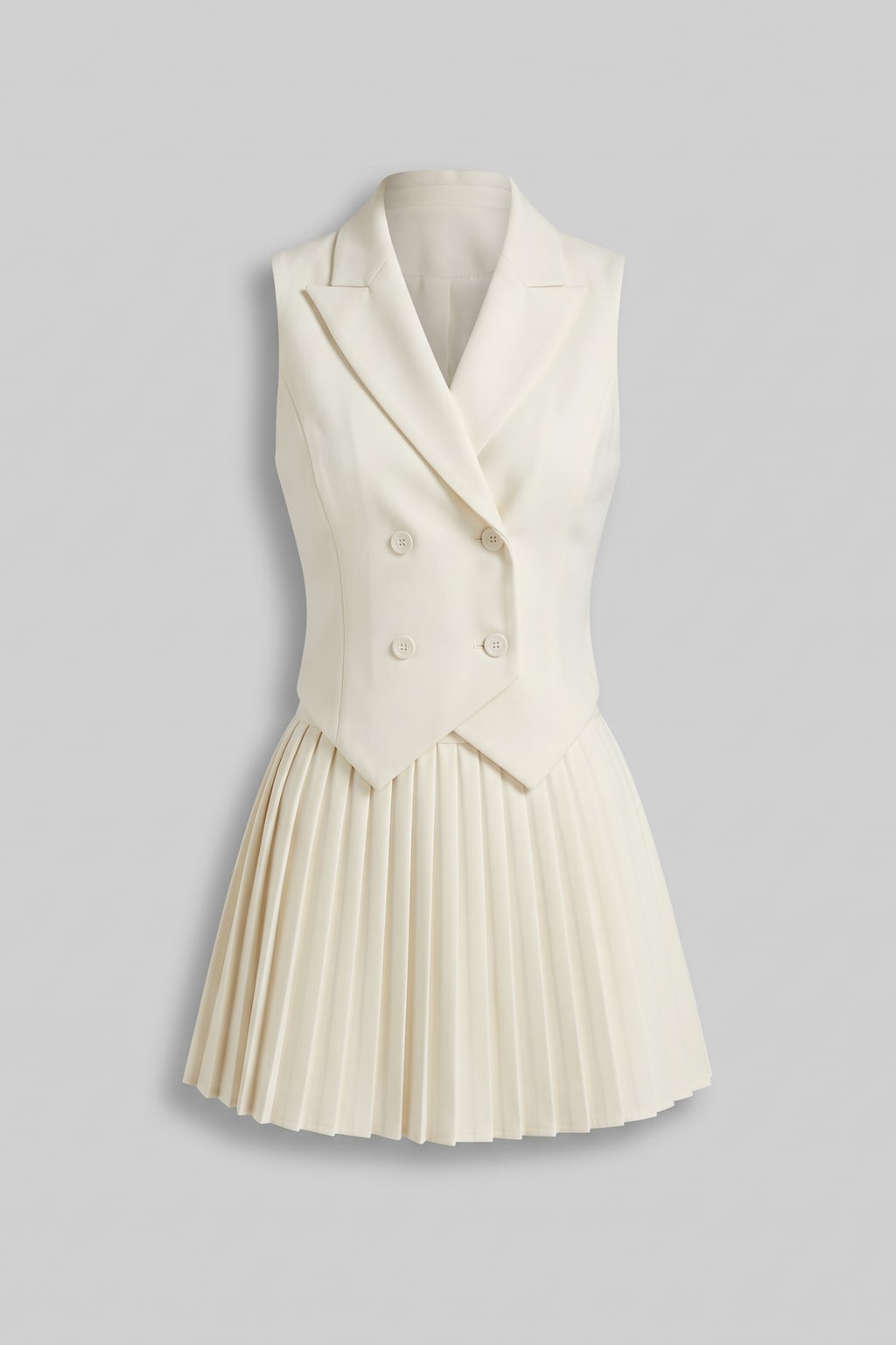 Woven Two-Piece Waistcoat And Pleated Mini Skirt Set - 2