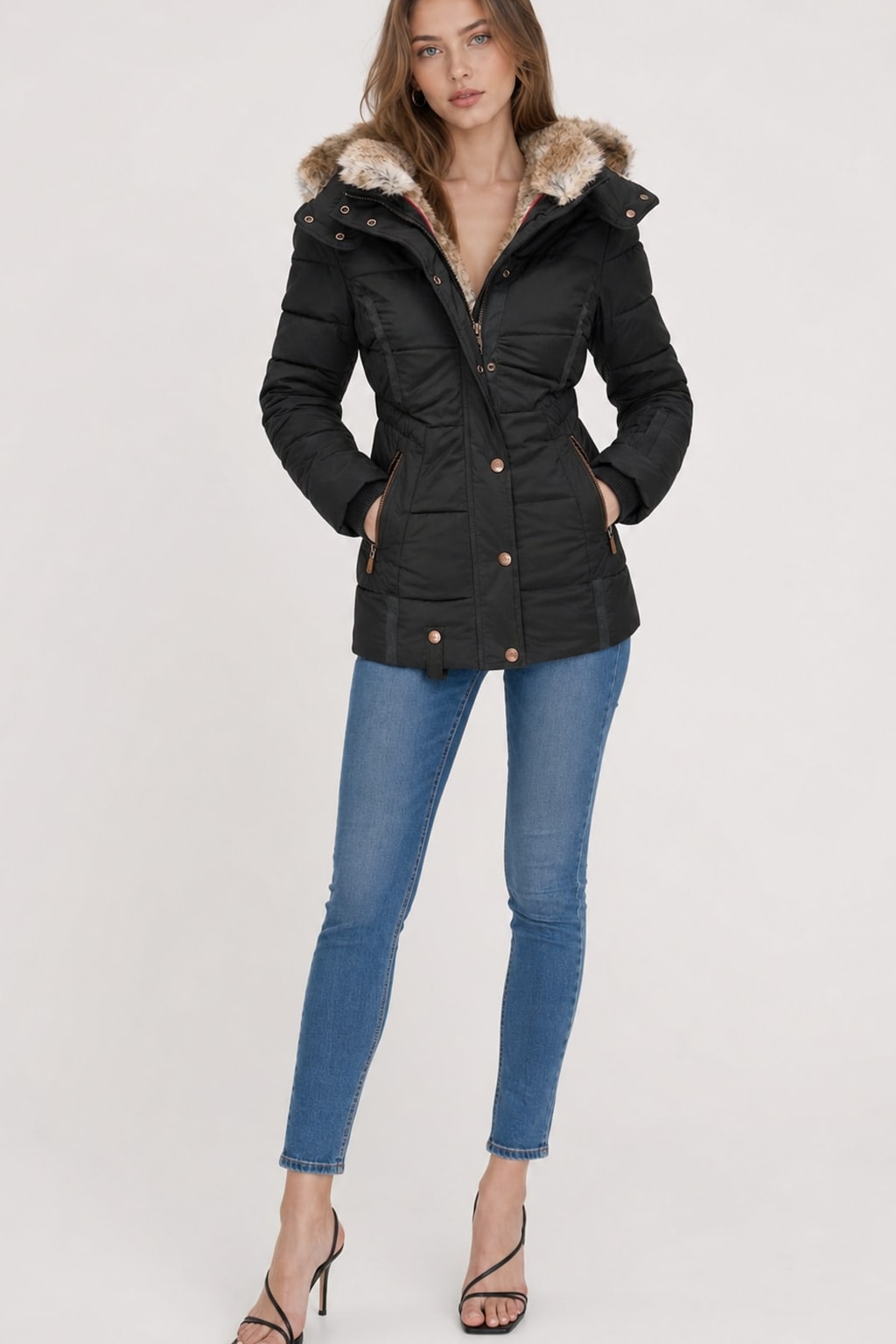 Warm Padded Hooded Winter Jacket With Fur-Trimmed Hood - 2