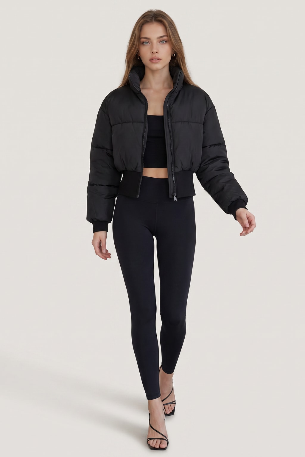 Cozy Quilted Padded Crop Jacket With High Neck - 2