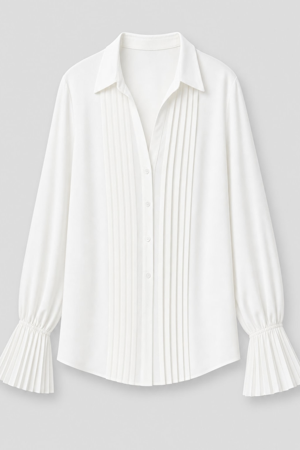Polyester Pleated Bell Sleeve Shirt - 2