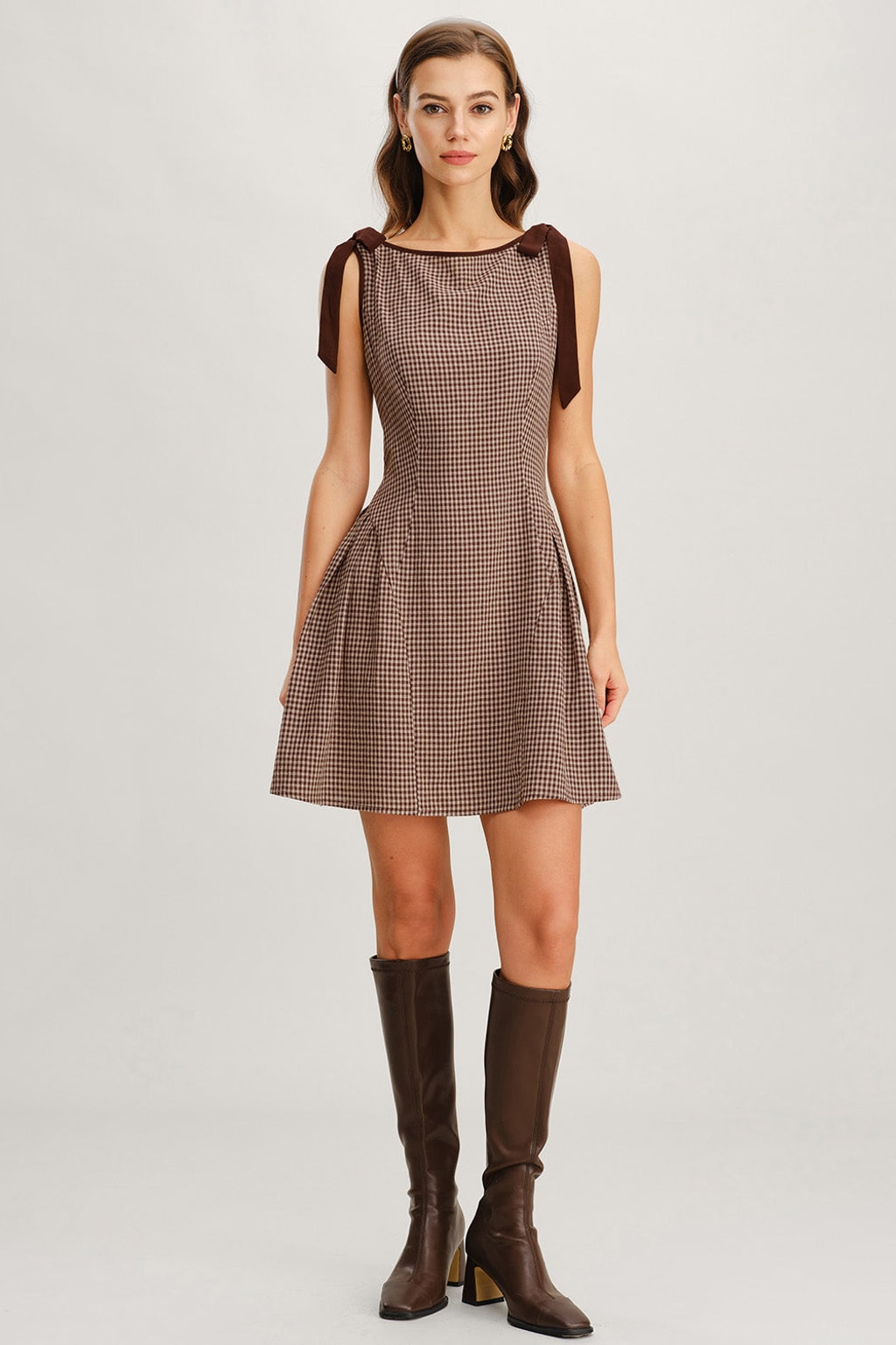 Gingham Tie-Strap Mini Dress - A-Line Cotton Sundress - 2