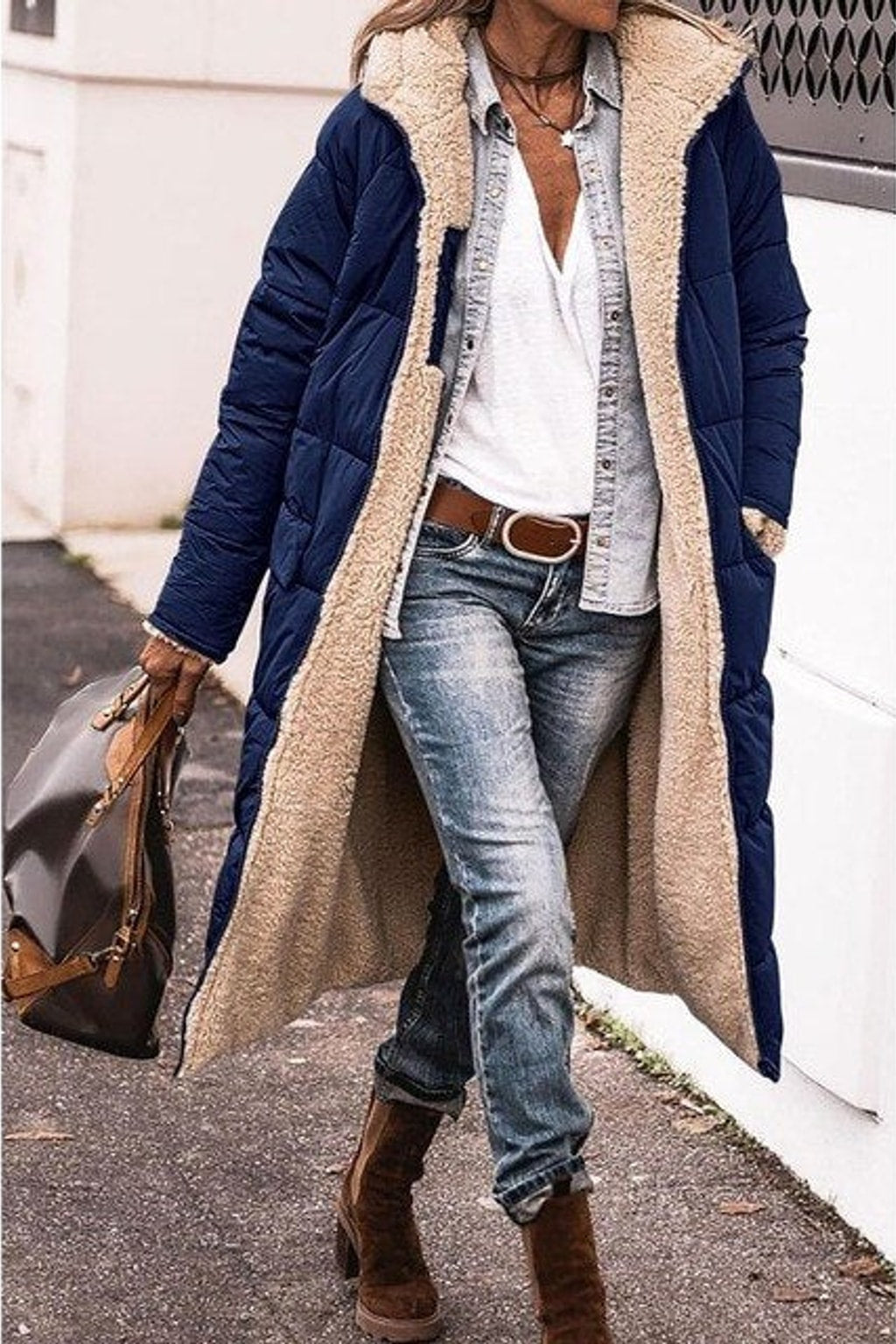 Reversible Down-Filled Long Hooded Winter Coat - 3