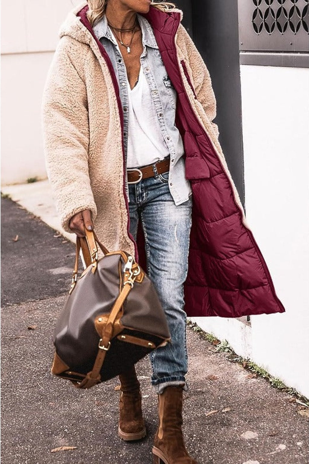 Reversible Down-Filled Long Hooded Winter Coat - 15