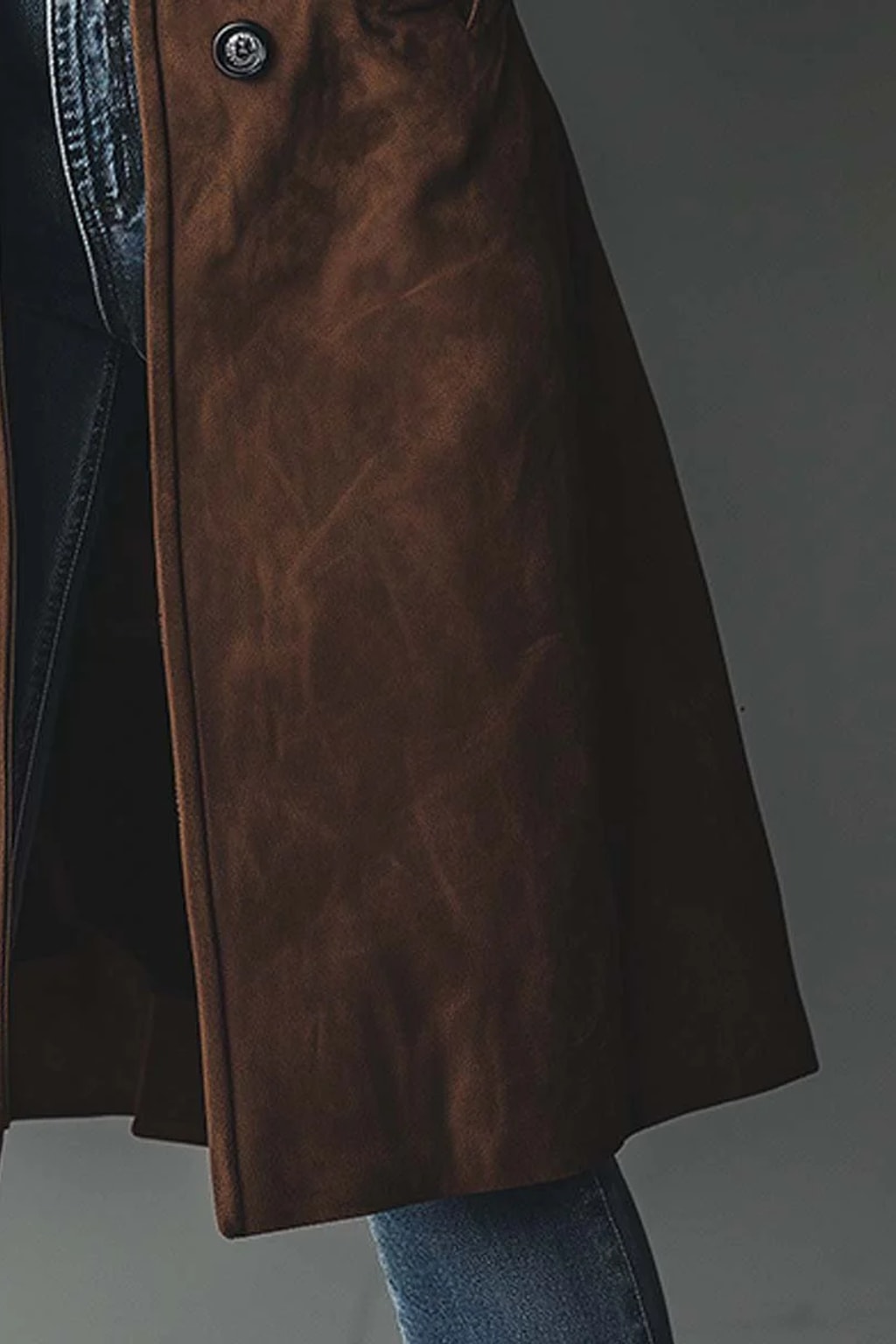 Faux Suede Longline Trench Coat - 8
