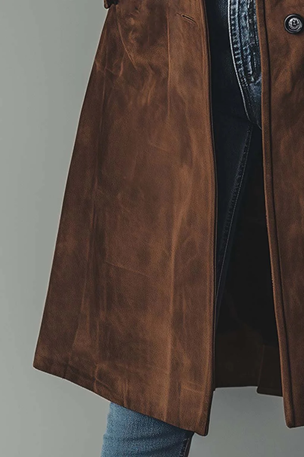 Faux Suede Longline Trench Coat - 9