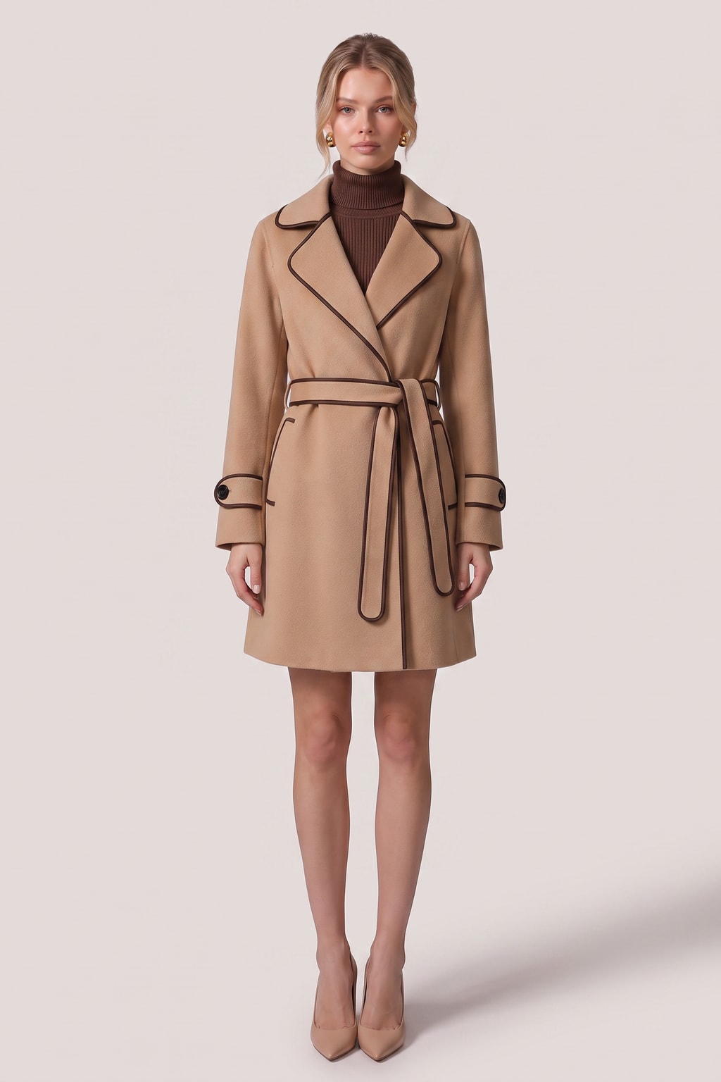 Wool Blend Overcoat With Adjustable Tie Belt - 2