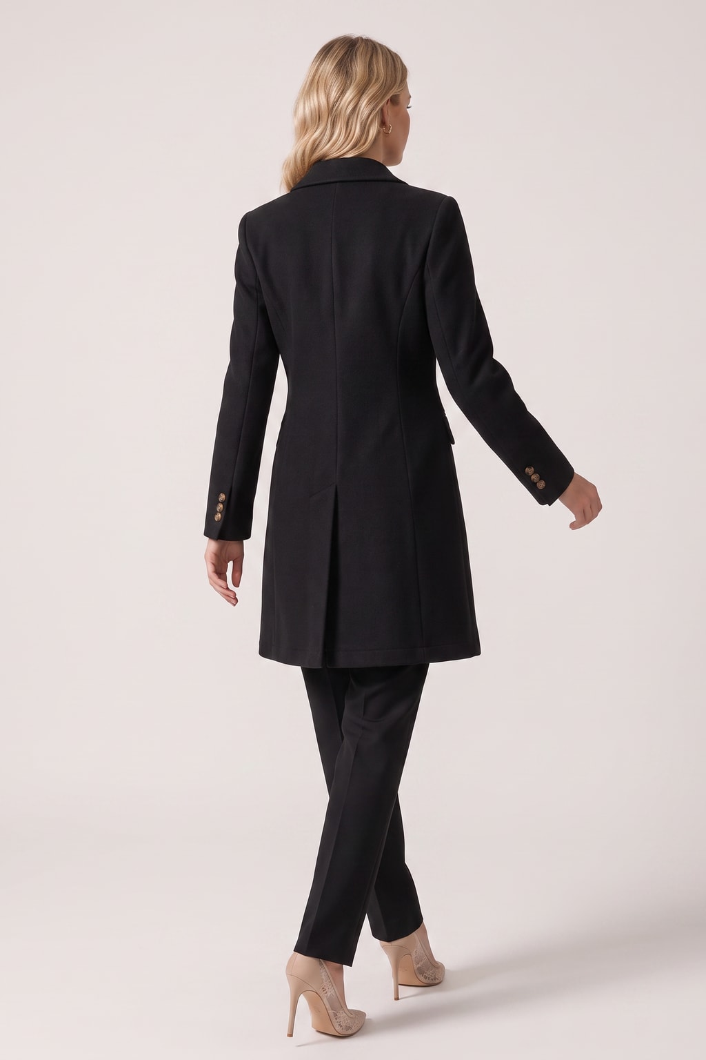 Elegant Notch Lapel Tailored Double Breasted Coat - 6