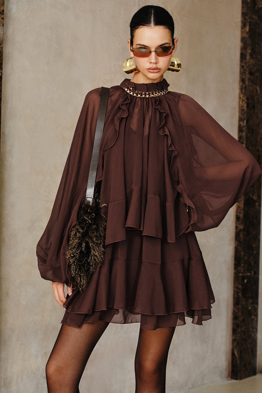 Chiffon Tiered Ruffle Mini Dress - 2