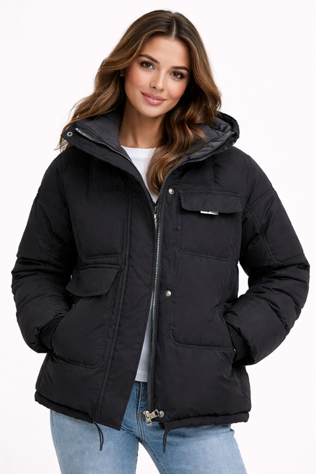 Quilted Effortless Puffer Jacket With Hood - Lightweight Womens Coat - 2