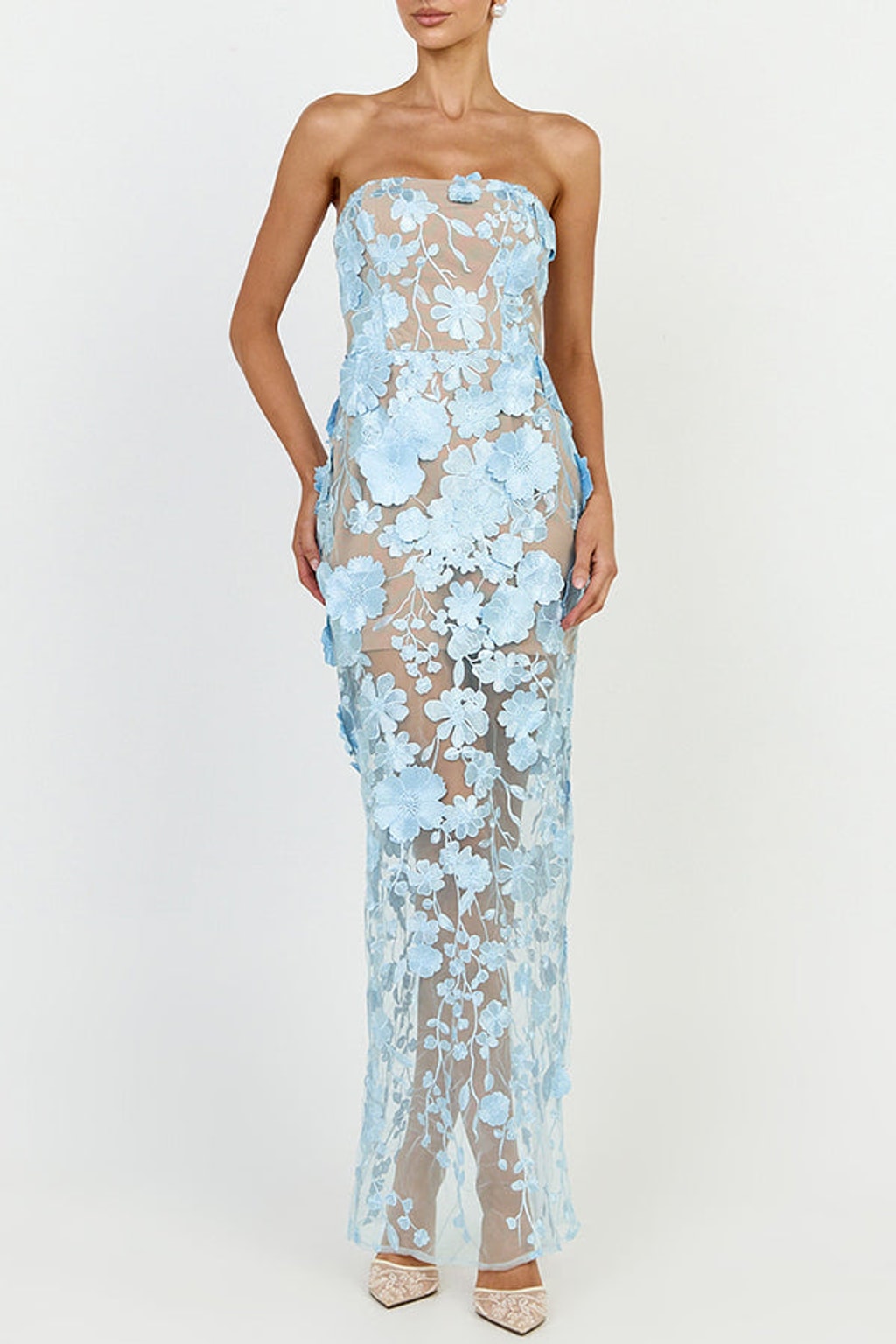 Embroidered Polyester Maxi Dress With Off Shoulder Neckline - 2