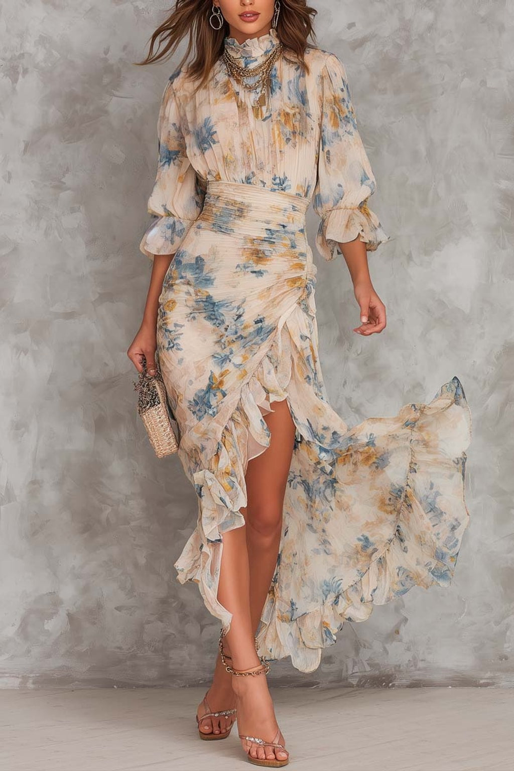 Floral Chiffon Ruched Maxi Dress - 2