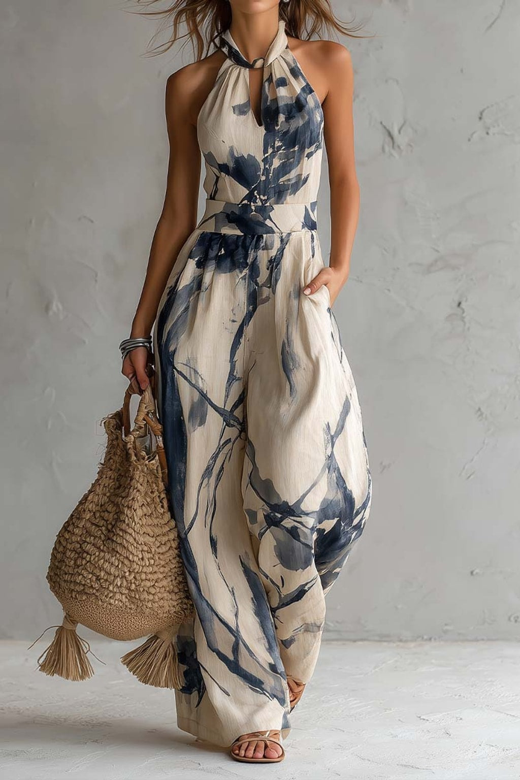 Lightweight Wide-Leg Jumpsuit With Halter Neckline - 2