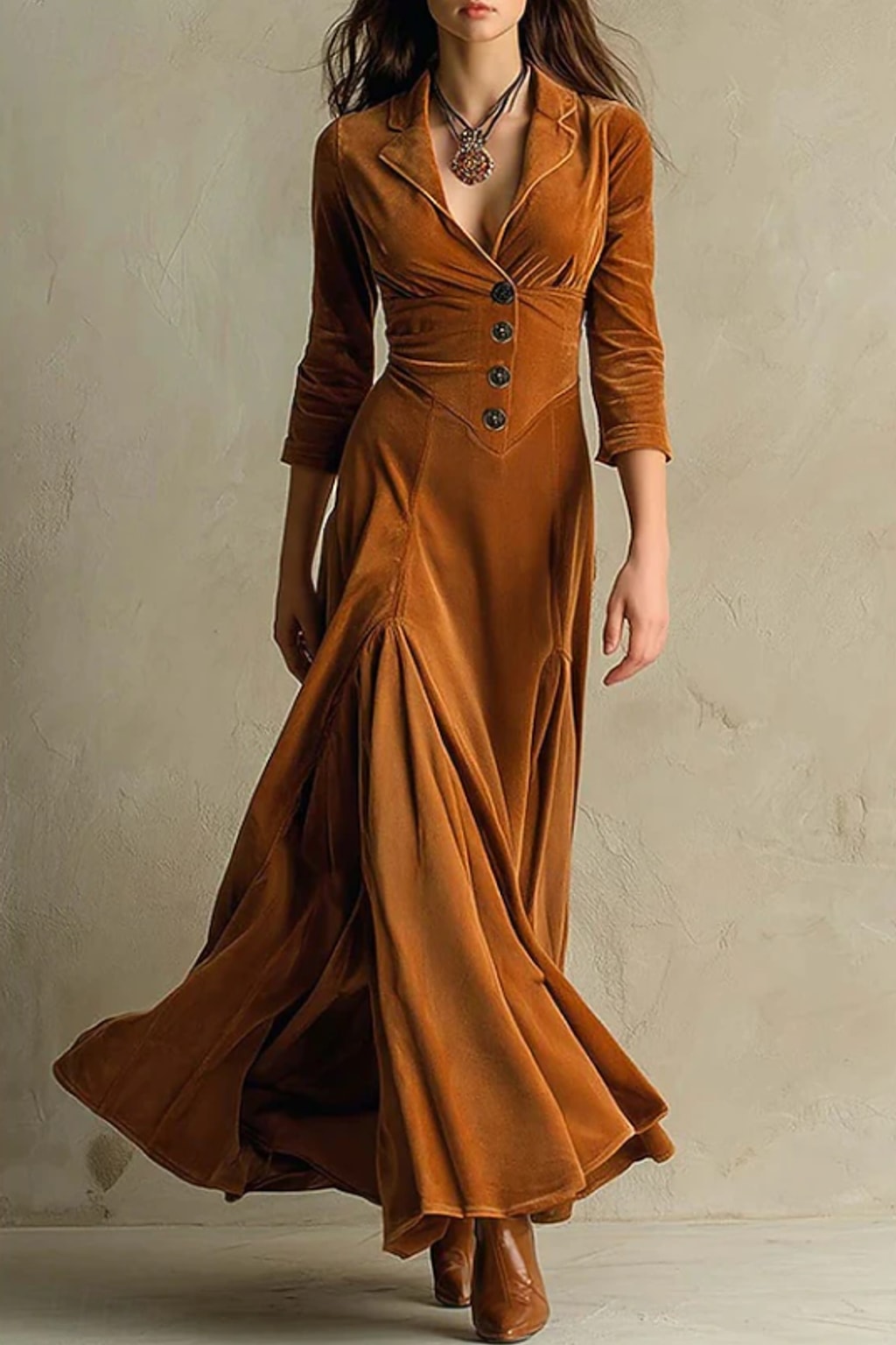Elegant Flowing V-Neck Maxi Dress - 4