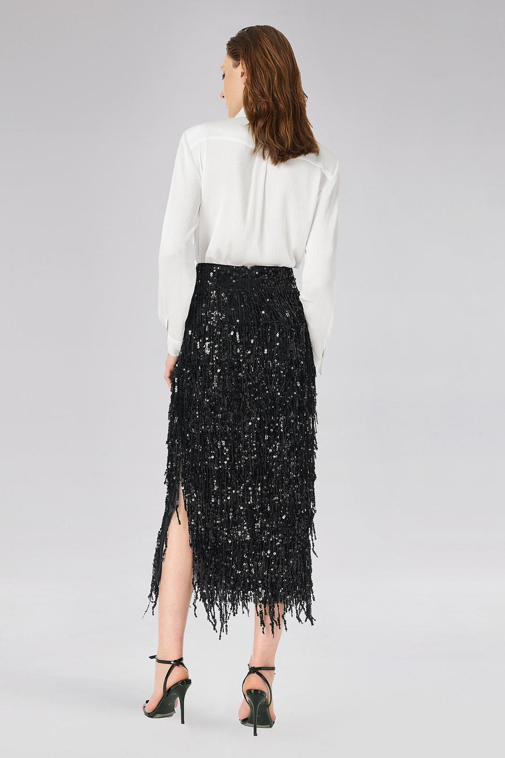 Sequin Midi Skirt with Tassel Fringe - 8