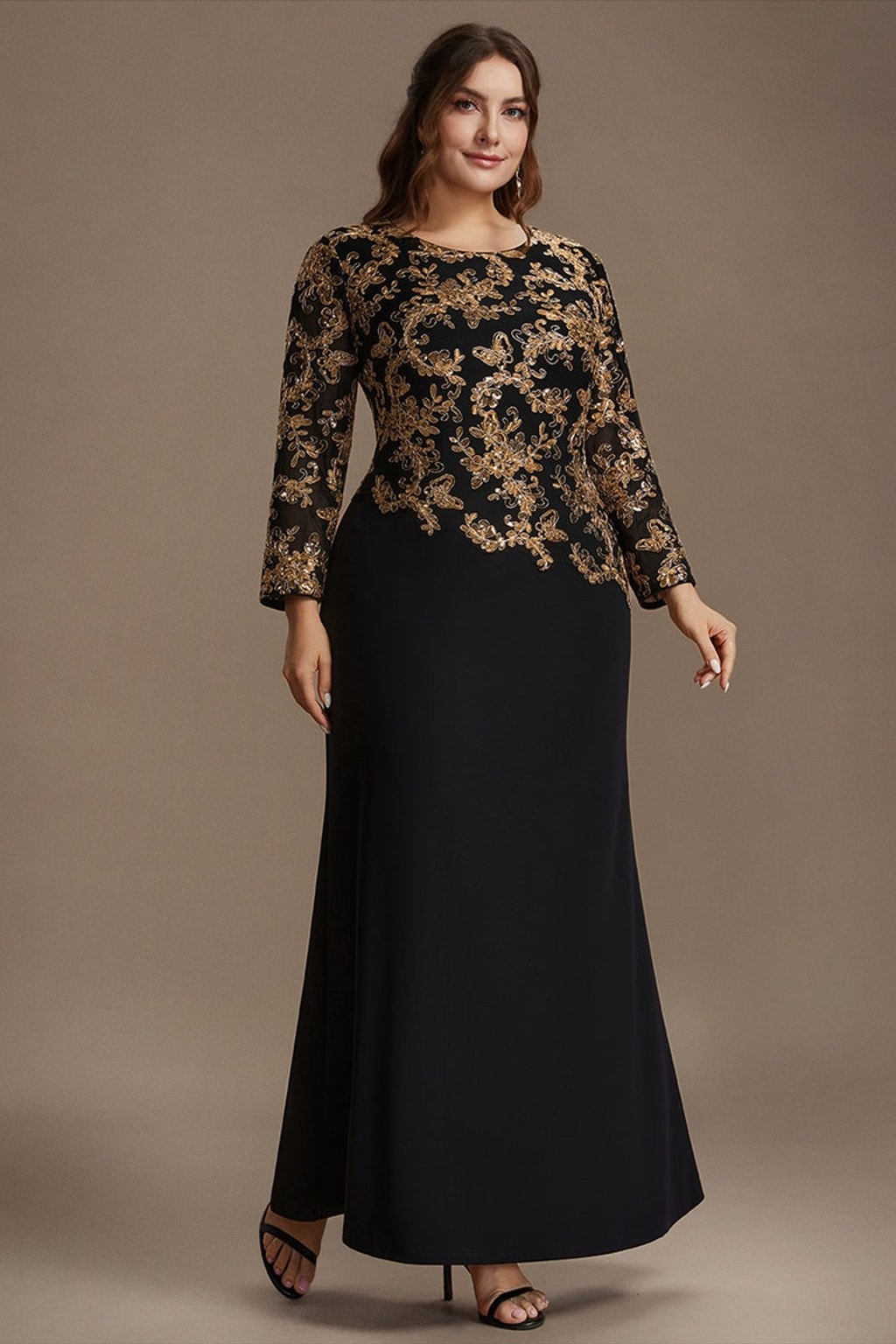 Sequin Fitted-Sleeve Plus Size Maxi Dress - 4