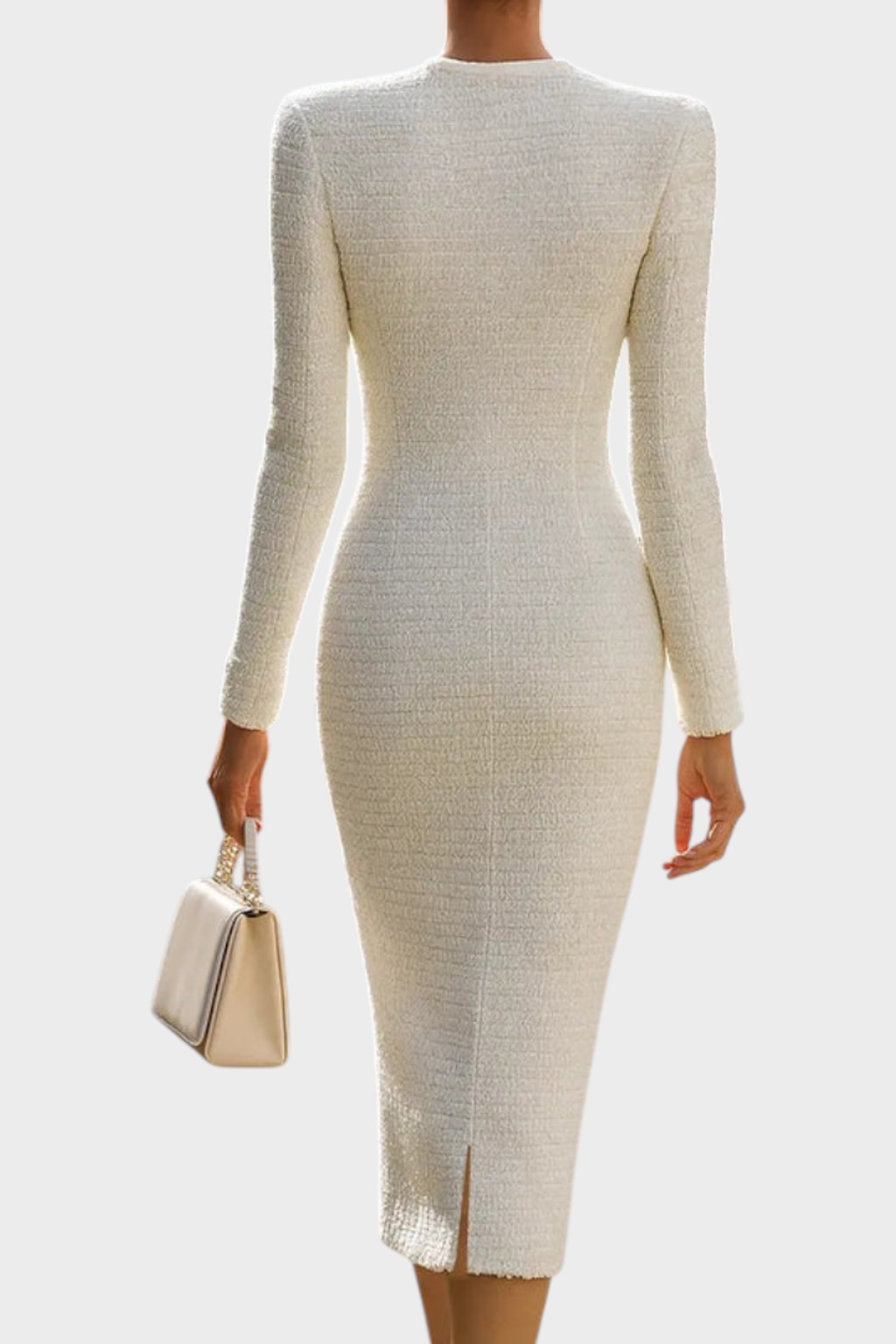 Elegant Tweed Button Front Midi Dress With Patch Pocket Detail - 4