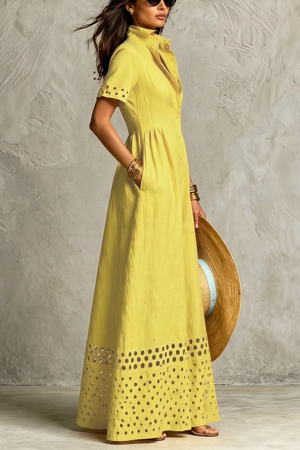 Elegant Linen Blend Maxi Dress with Split-Front Design - 4