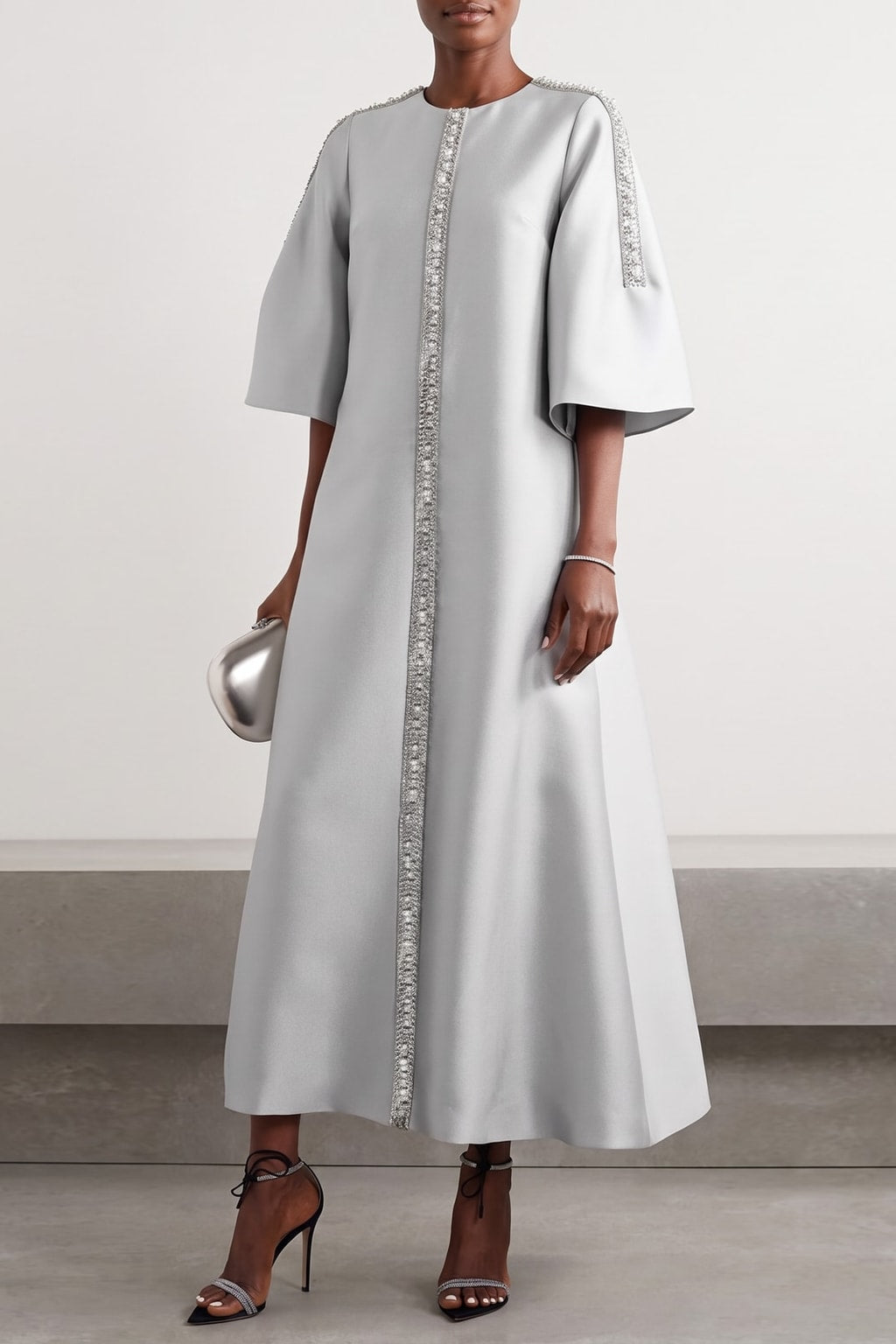 Elegant Polyester Midi Dress With Flared Sleeves - 4