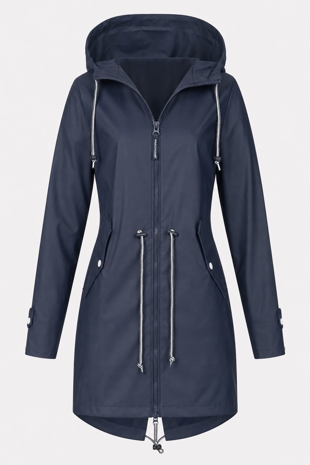 Cozy Water Repellent Hooded Rain Jacket with Drawstring Waist - 1