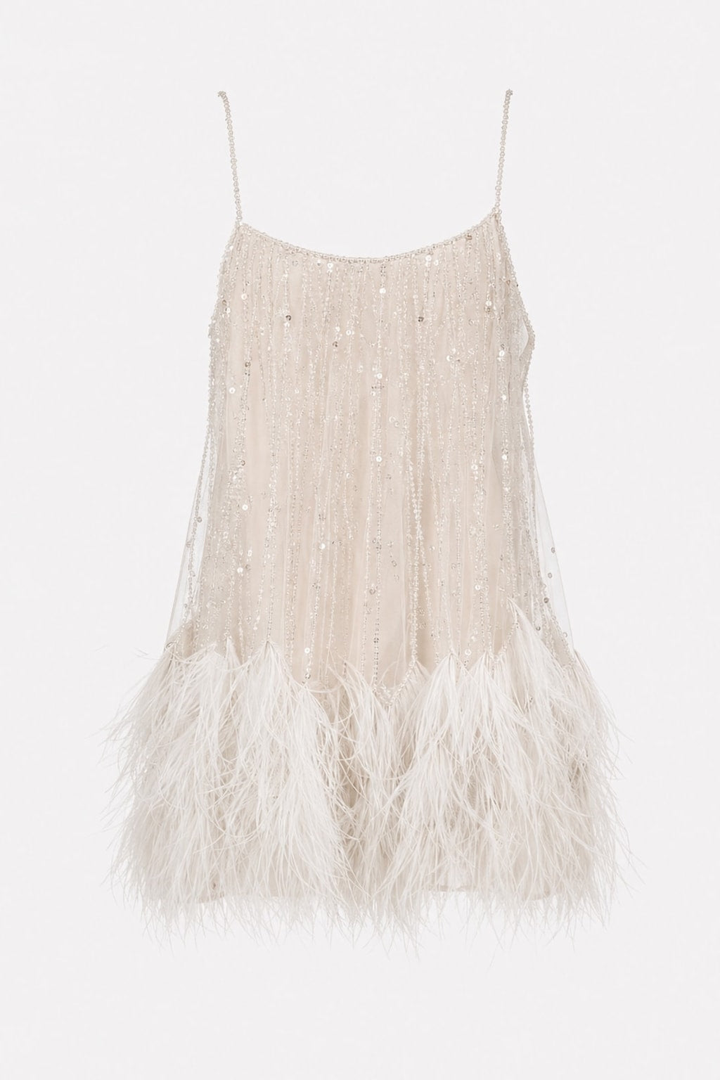 White Sequin Fringed Mesh Mini Dress - 1