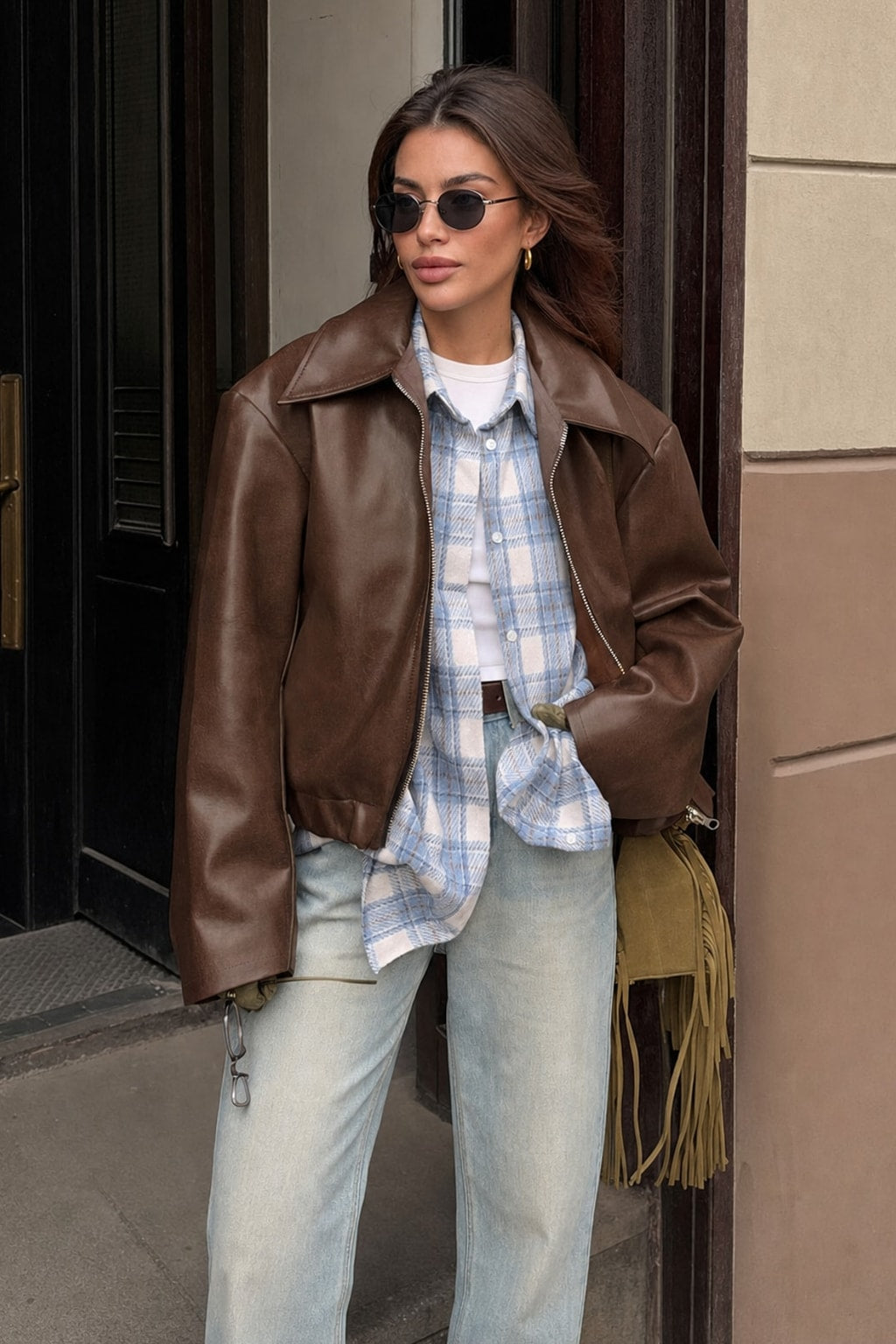 Cropped Matte Biker Jacket With Front Zip - 7