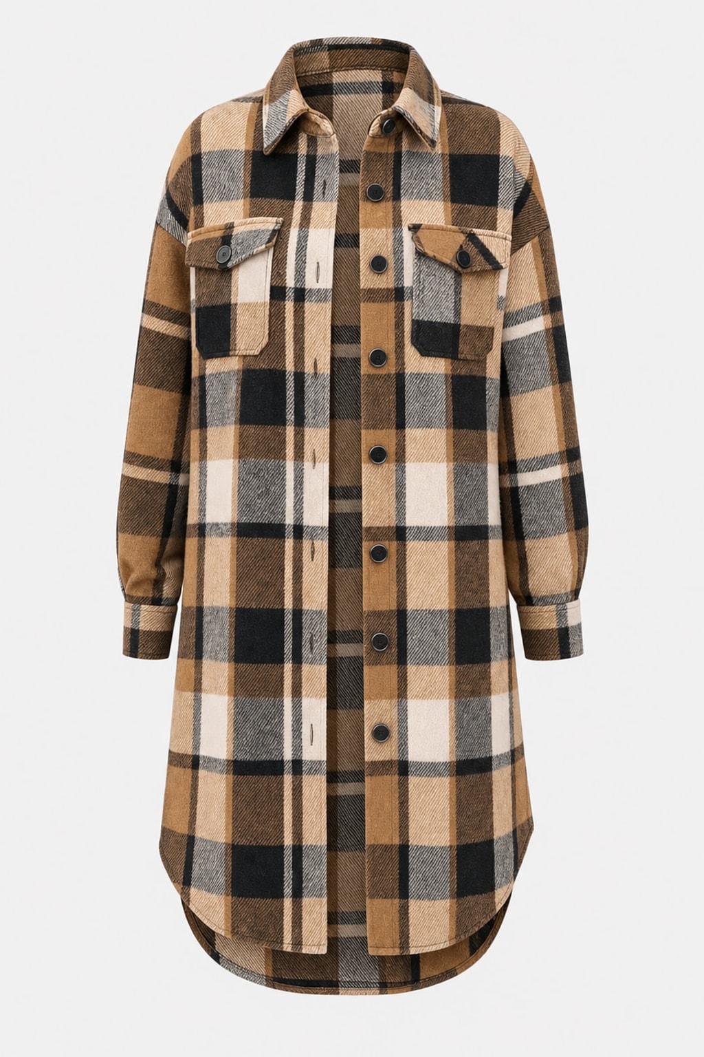 Longline Checked Coat Relaxed Fit For Fall & Winter - 1
