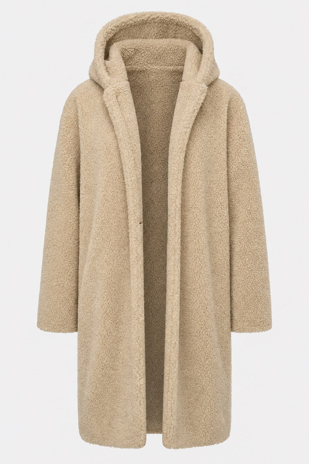 Women's Long Teddy Wool Coat With Hood Cozy Winter Warmth - 1