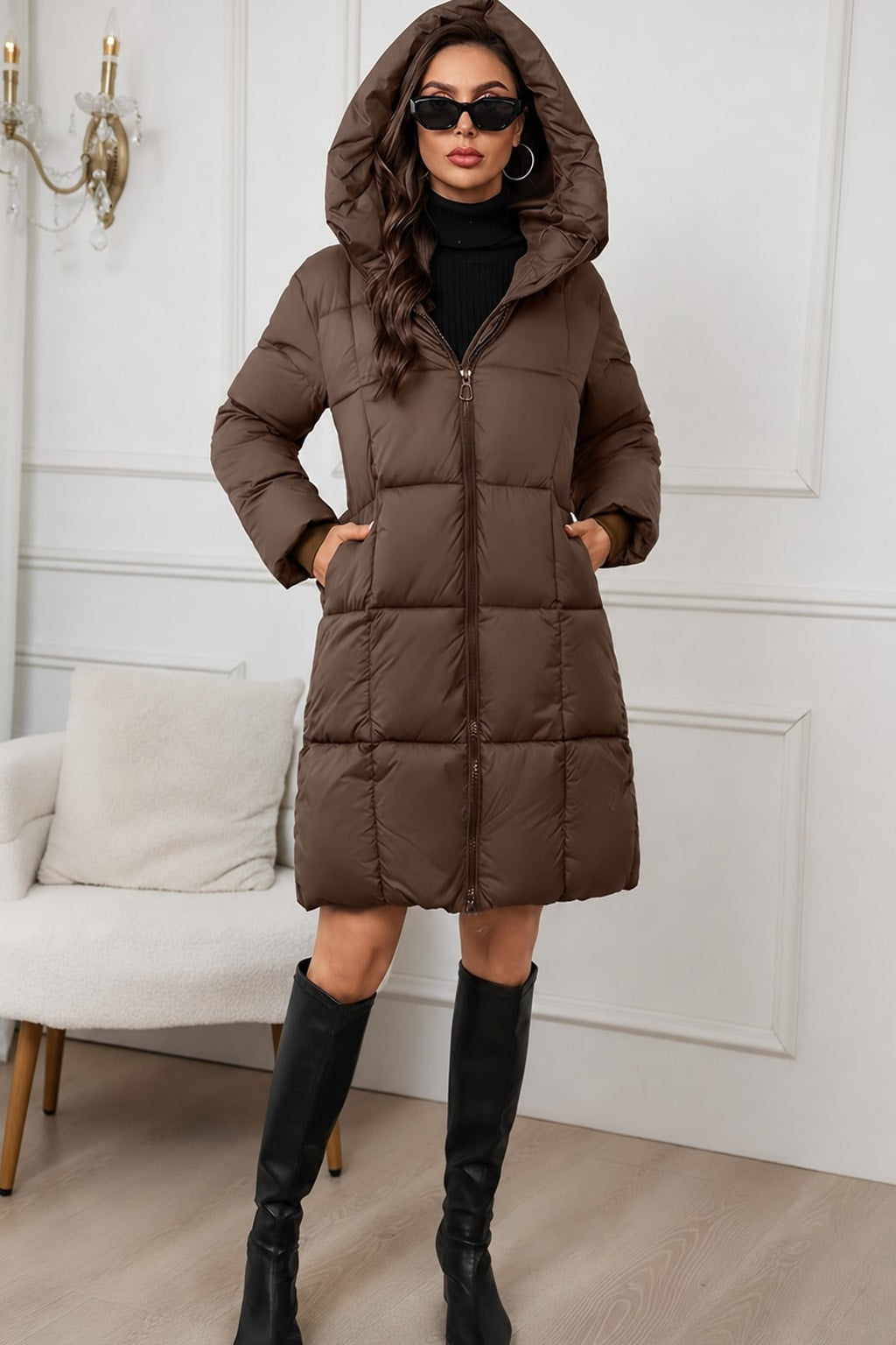 Longline Puffer Coat Hooded Warm Winter Jacket - 3