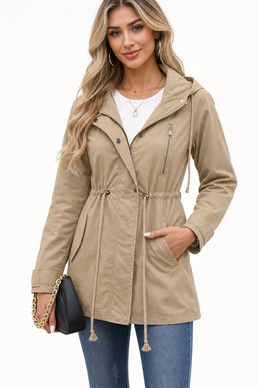 Hooded Utility Coat With Drawstring Waist For All-Season Warmth - 2