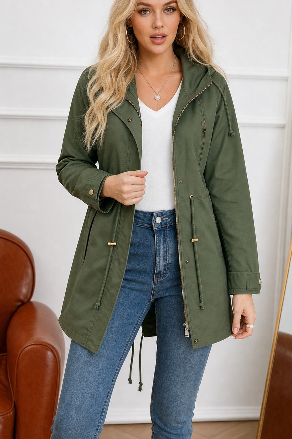 Hooded Utility Coat With Drawstring Waist For All-Season Warmth - 3
