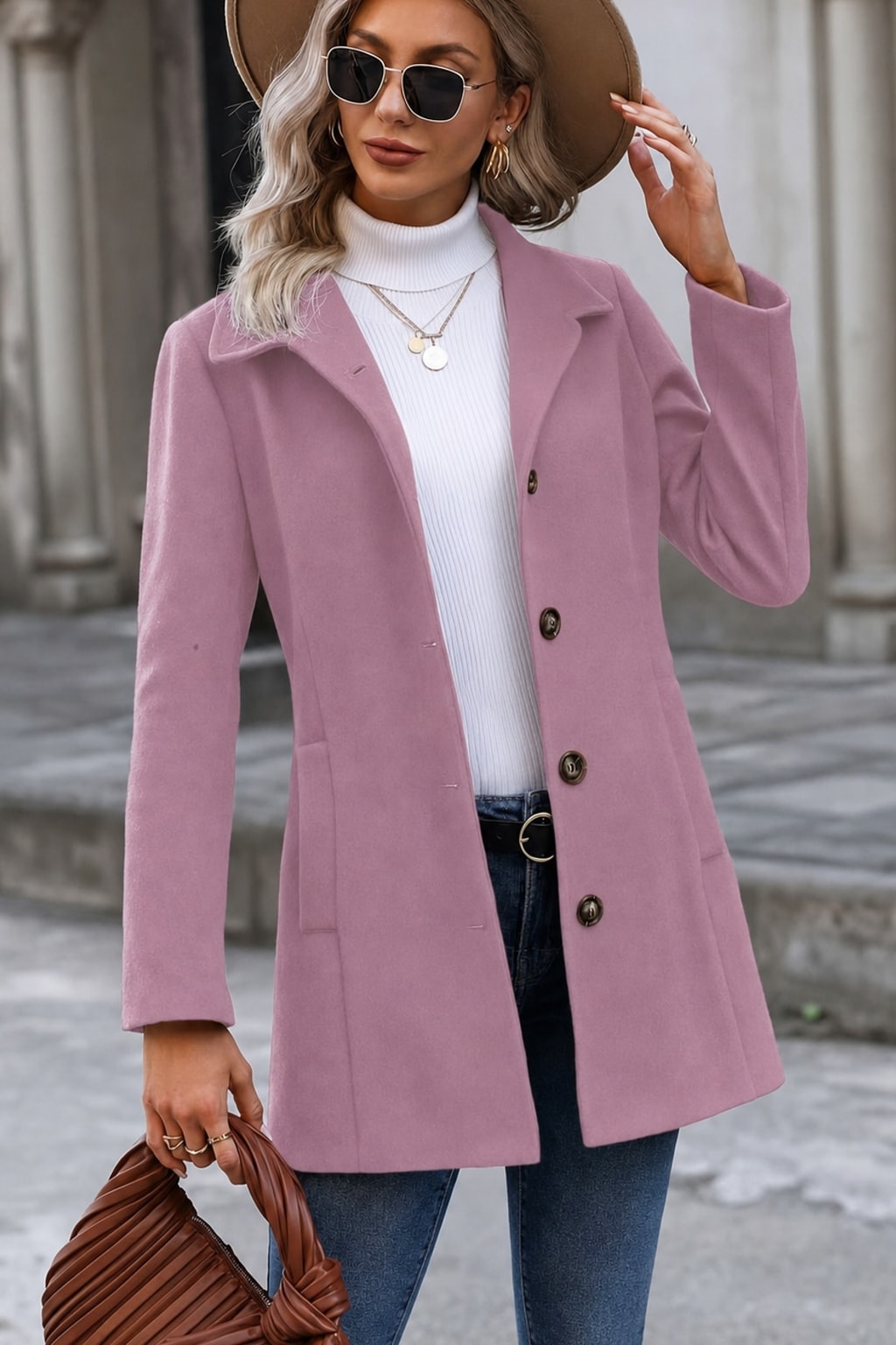 Elegant Waist-Cinching Mid-Length Coat With Stand Collar - 9