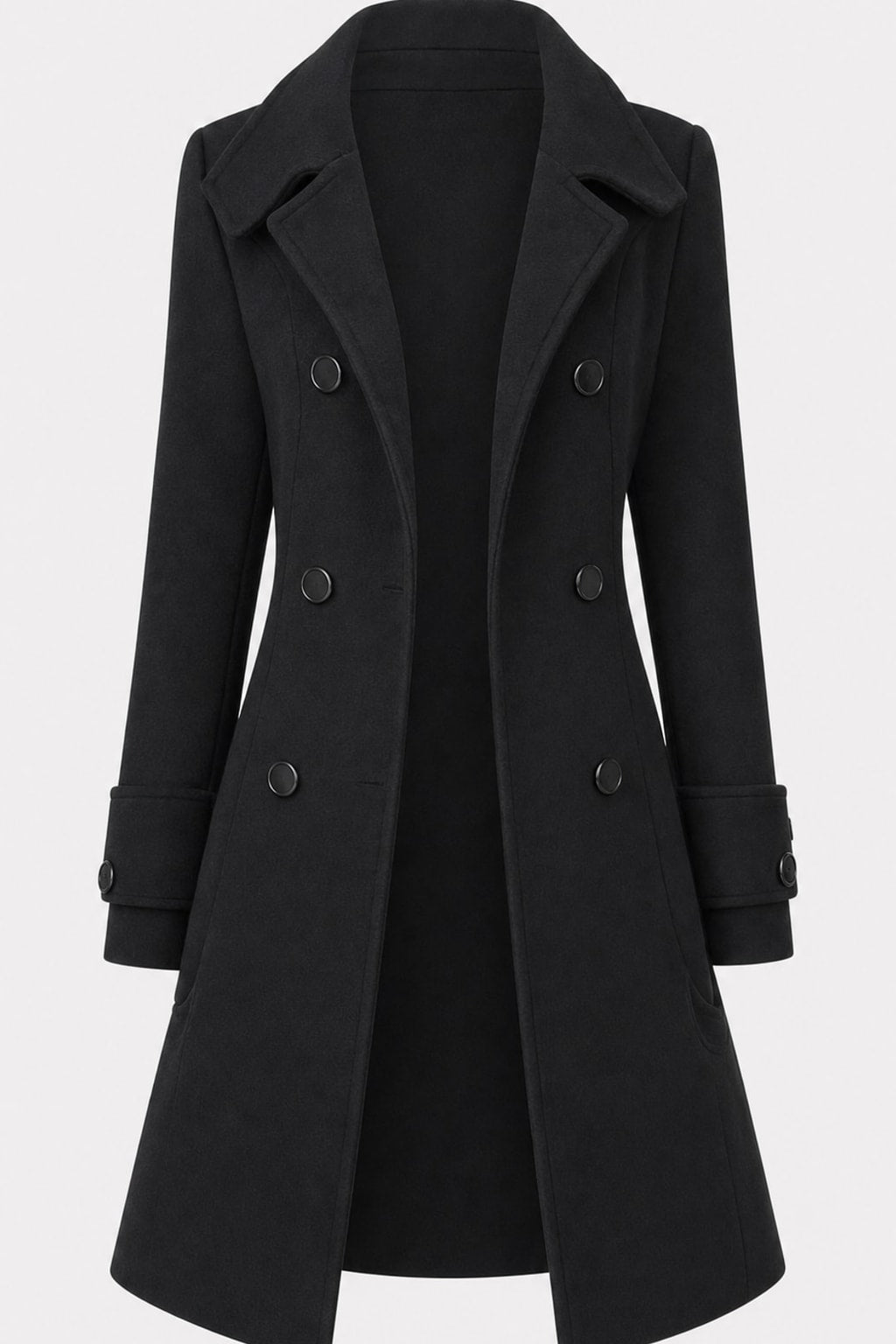 Hooded Double-Breasted Mid Length Coat Cozy Winter Layer - 1