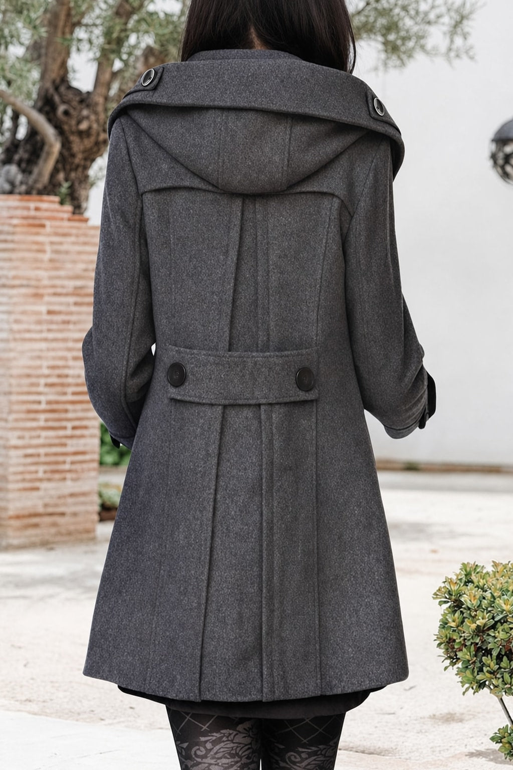 Hooded Double-Breasted Mid Length Coat Cozy Winter Layer - 5