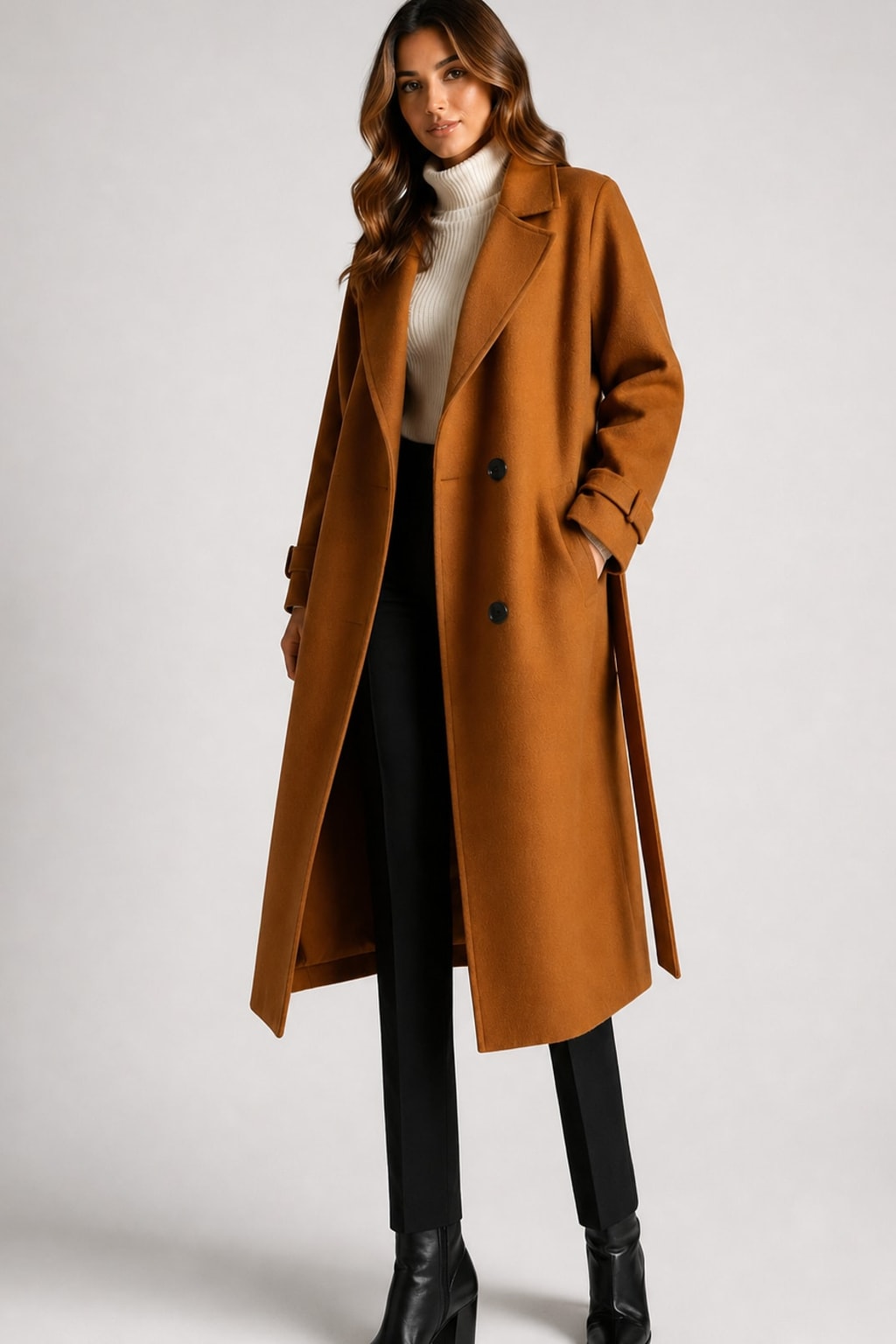 Women's Wool Overcoat Warm Double Breasted Winter Coat - 4