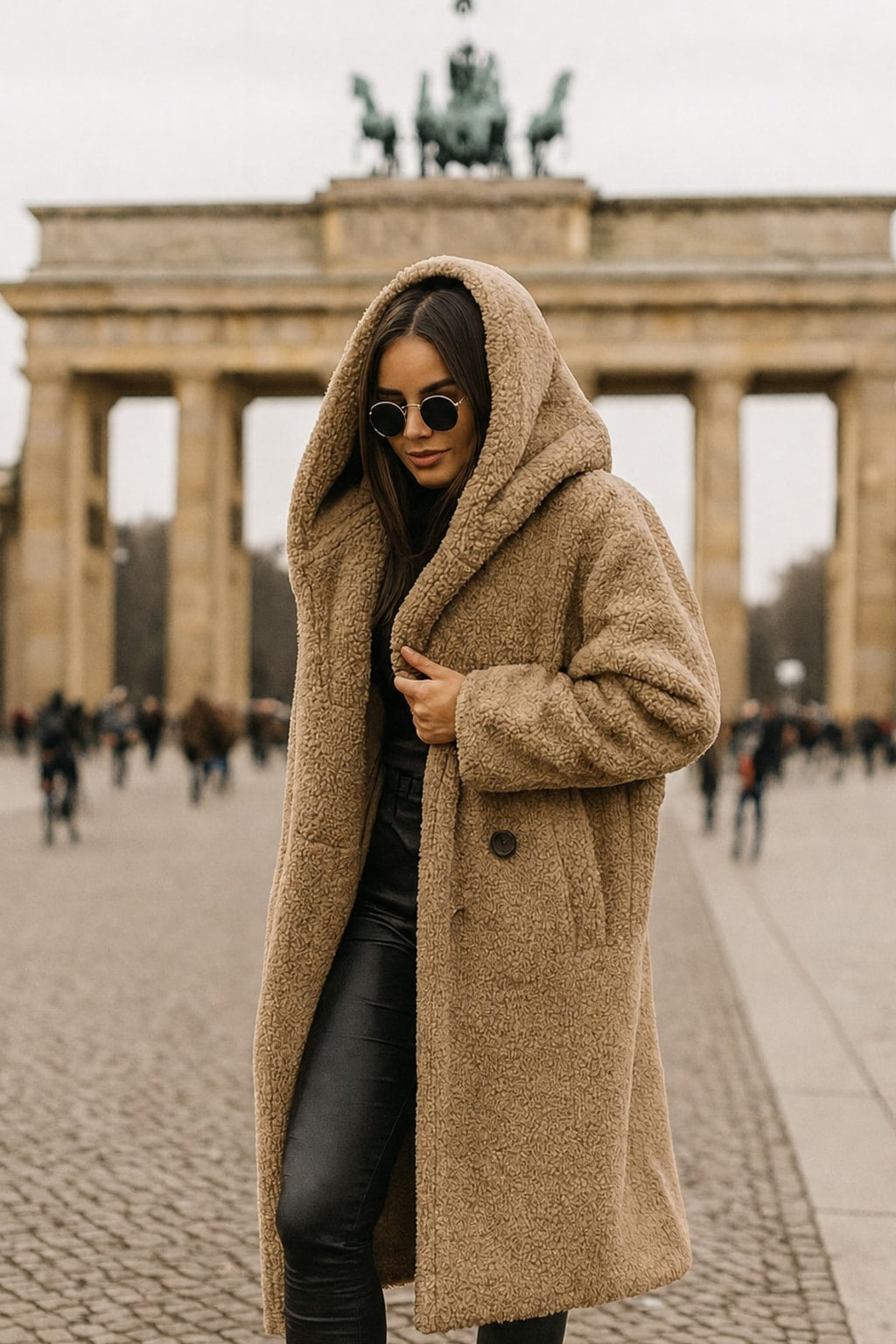 Women's Long Teddy Wool Coat With Hood Cozy Winter Warmth - 2