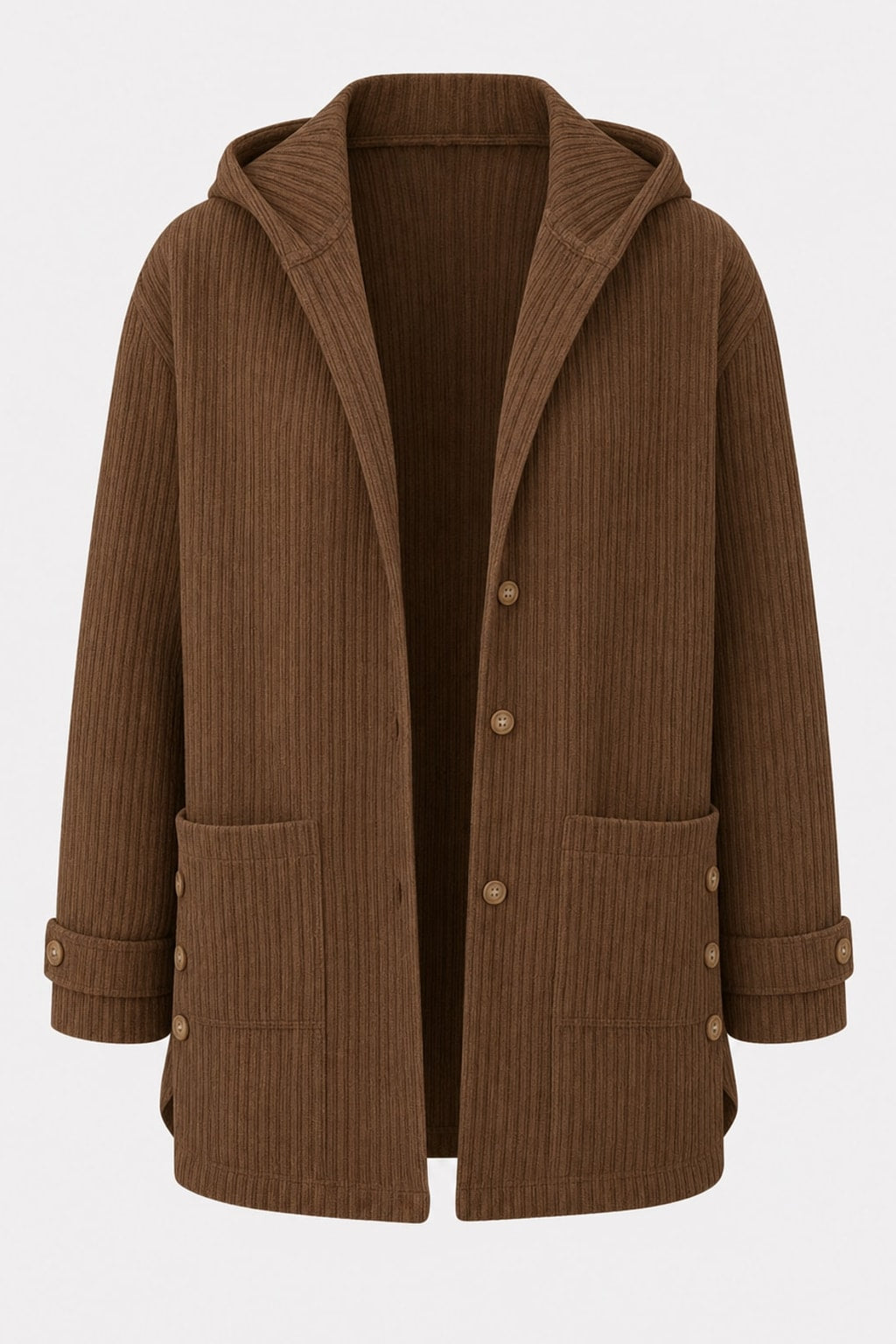Hooded Button Front Coat With Warm Roomy Pockets - 1