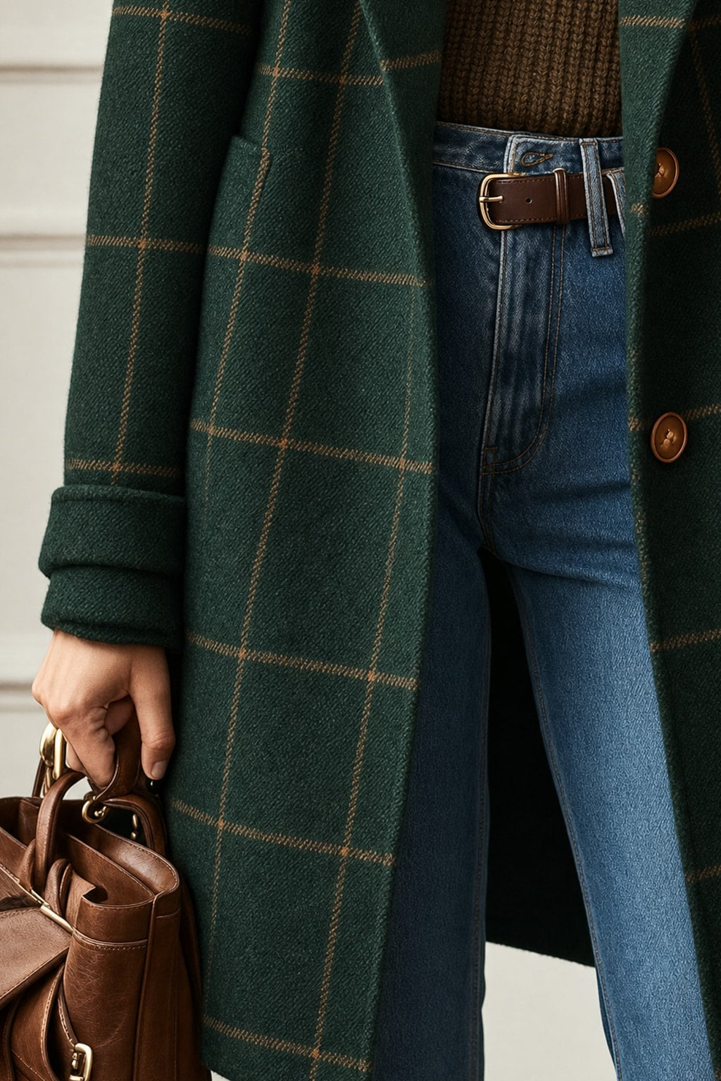 Cozy Tweed Plaid Coat With Lapel Collar Structured Retro Fit - 3