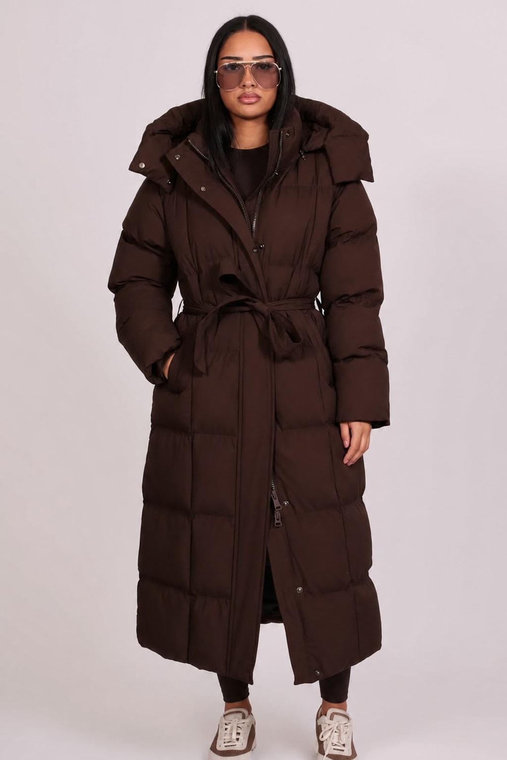 Padded Full Length Coat with Cinched Waist - 2