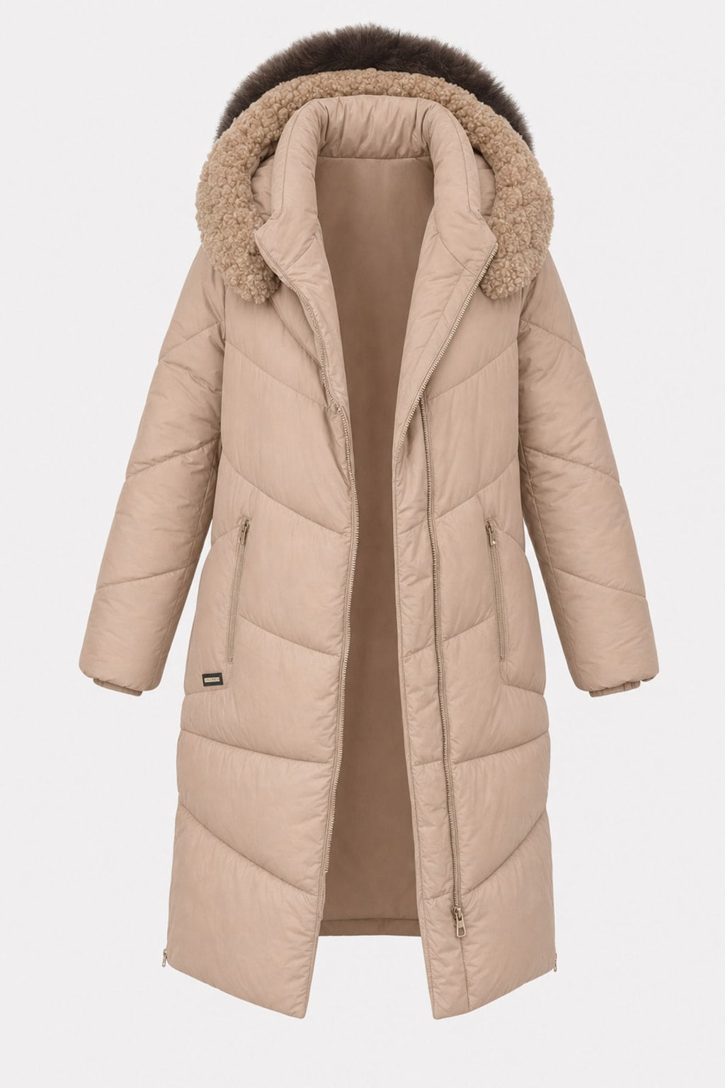 Warm Quilted Hooded Coat With Below Hip Length - 1