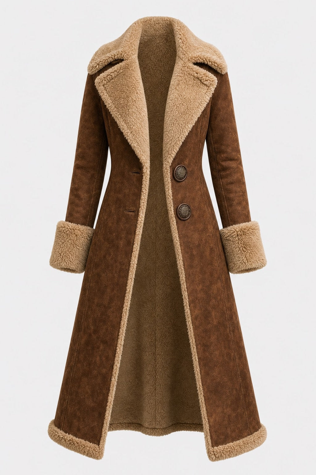 Cozy Faux Suede Long Coat with Faux Fur Lining - 1