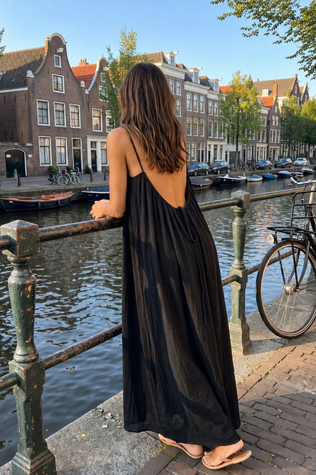 Flowy Maxi Dress with Adjustable Open Back - 3