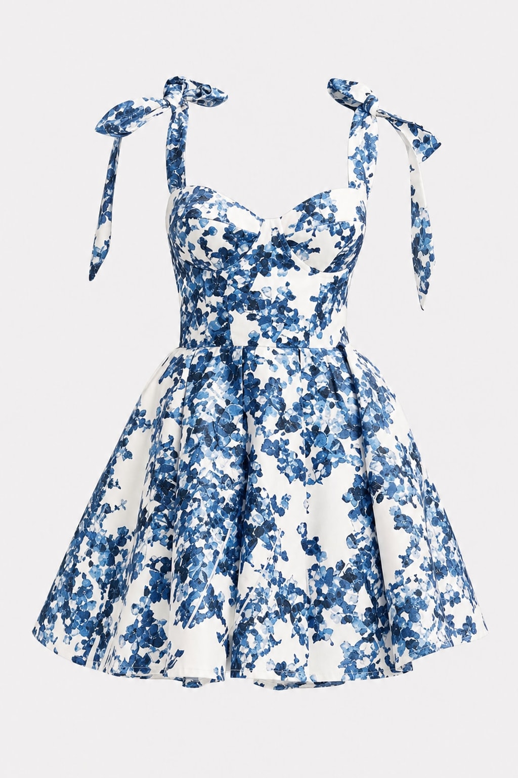Floral Print Flared Bow-Strap Mini Dress - 1