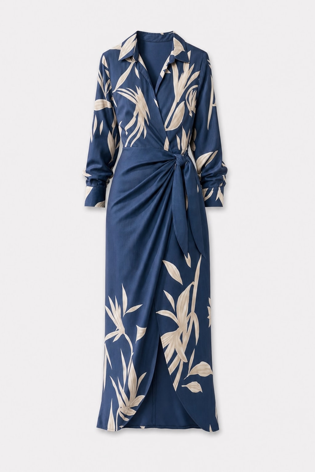 Wrap Maxi Dress with Leaf Print V-Neck - 1