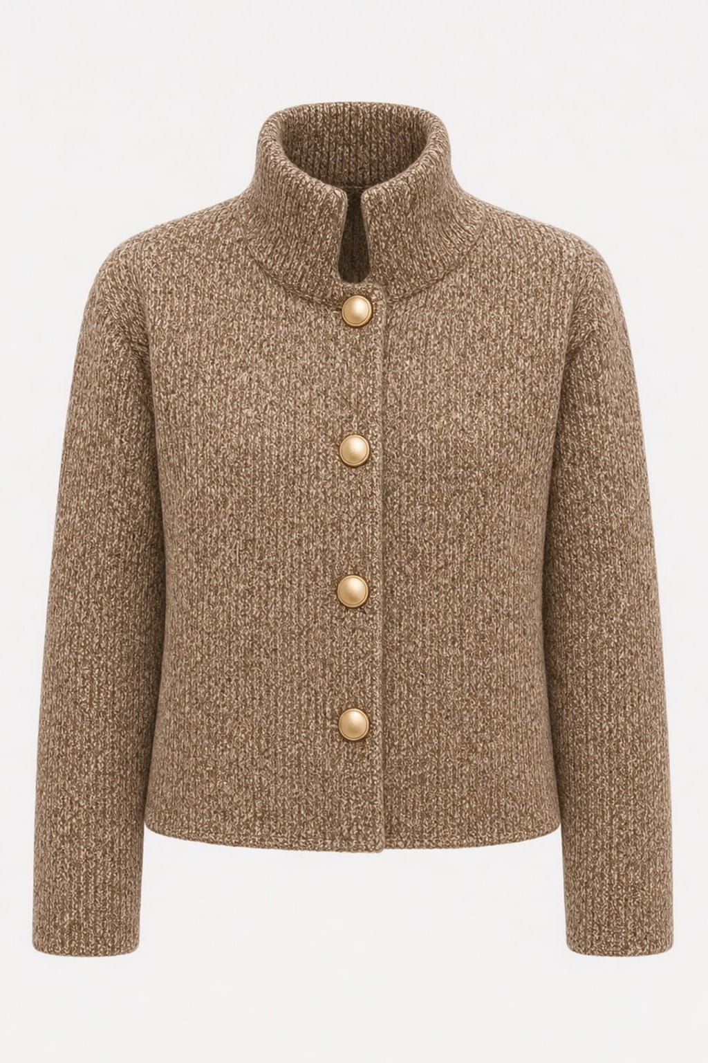 Knit Sweater Jacket with Stand Collar - 1