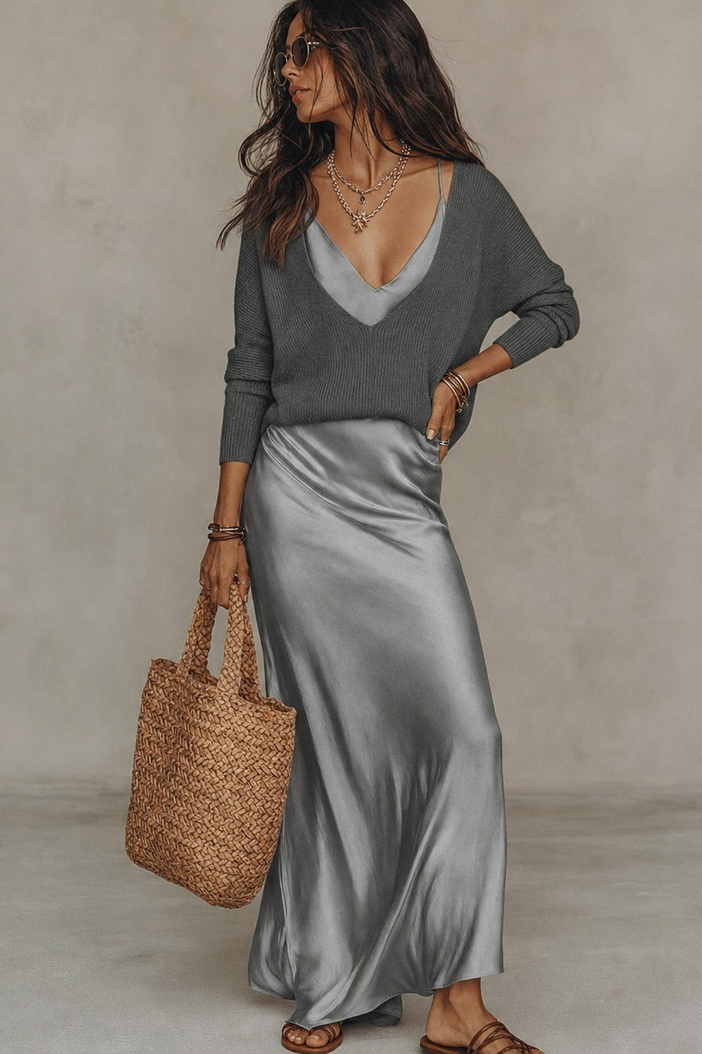 Satin Midi Dress with Relaxed Fit - 12