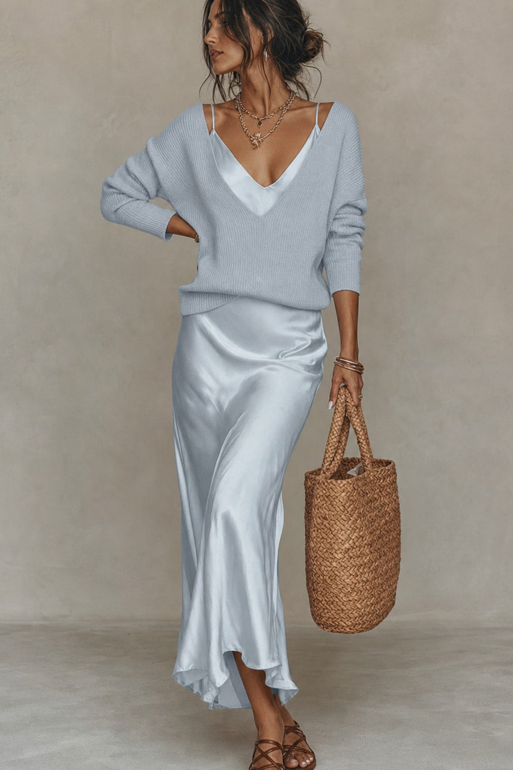 Satin Midi Dress with Relaxed Fit - 9
